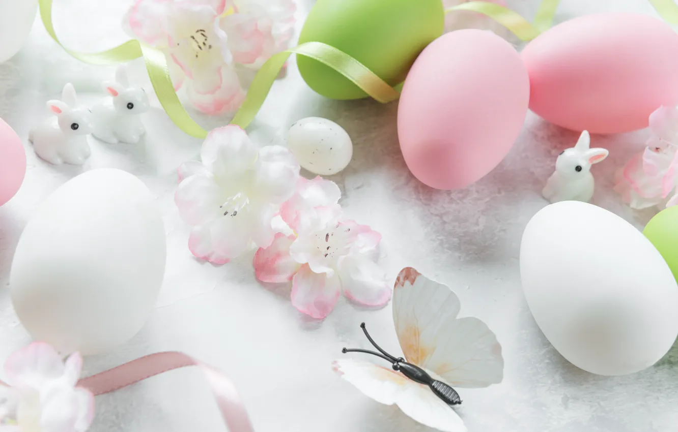 Photo wallpaper flowers, Easter, flowers, spring, Easter, eggs, Happy, the painted eggs