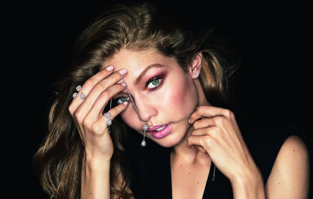 Photo wallpaper look, girl, decoration, face, pose, model, makeup, chain