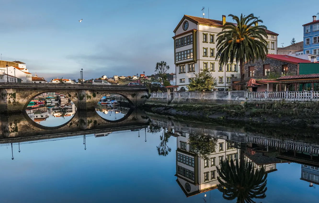 Photo wallpaper bridge, river, Spain, mirror, Betancos