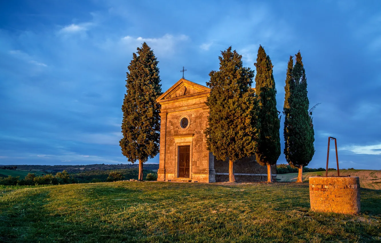 Photo wallpaper Italy, Tuscany, Toscana, Chapel of Vitaleta