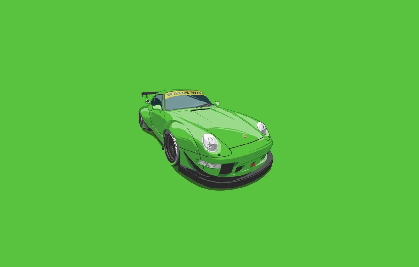 Photo wallpaper green, Porsche, digital, Illustration, 993, RWB, Minimalistic