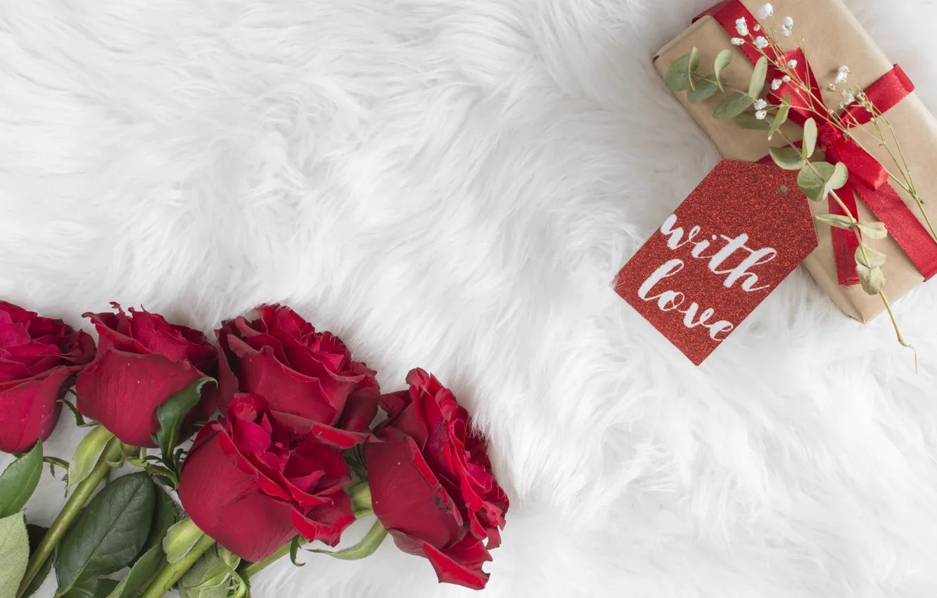 Photo wallpaper flowers, red, gift, roses, red, love, flowers, romantic