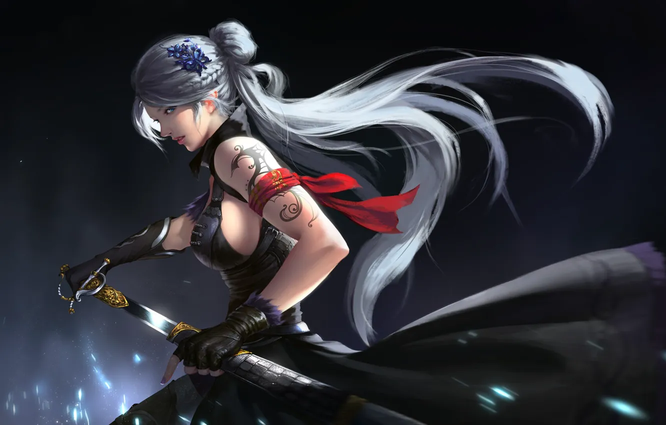 Photo wallpaper girl, fiction, figure, sword, tattoo, art, tattoo, girl