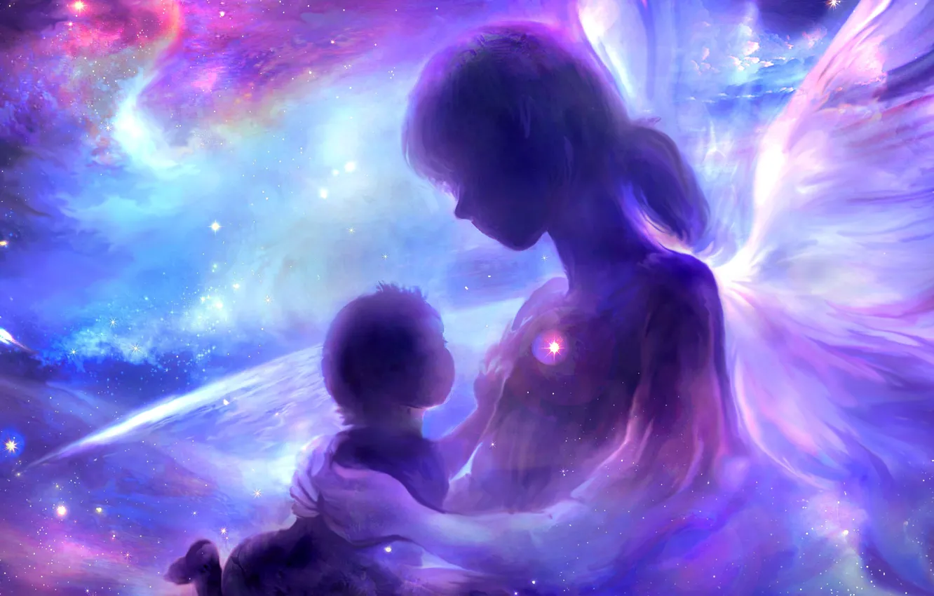 Photo wallpaper girl, space, nebula, children, fiction