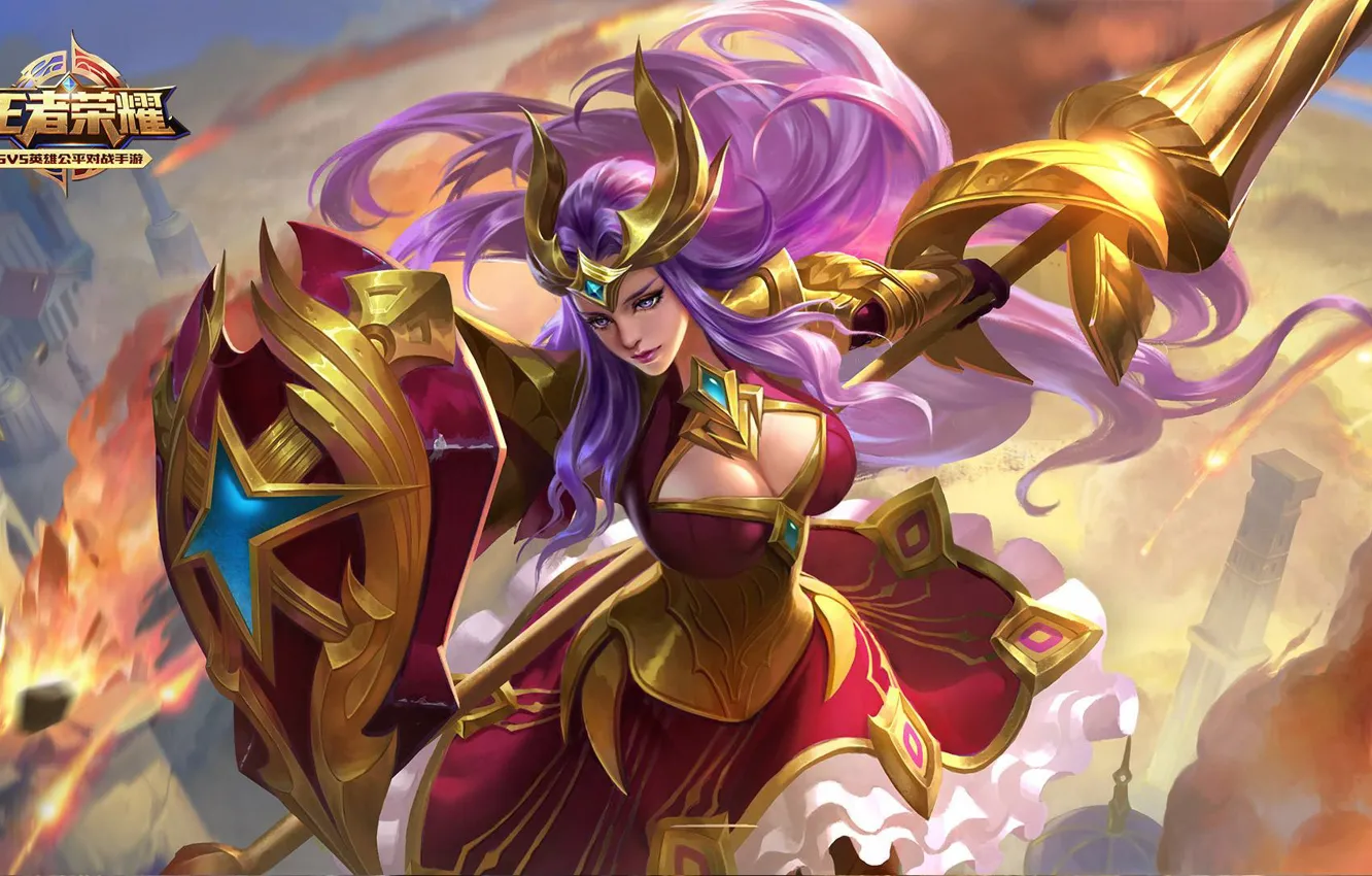 Photo wallpaper girl, the game, warrior, spear, King of Glory