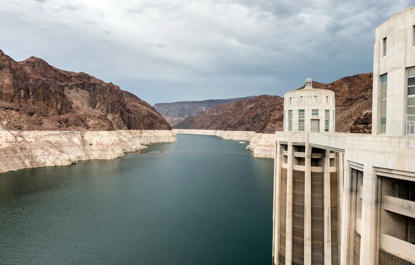 Photo wallpaper rock, sky, cloud, mountain, lake, canyon, dam, Hoover