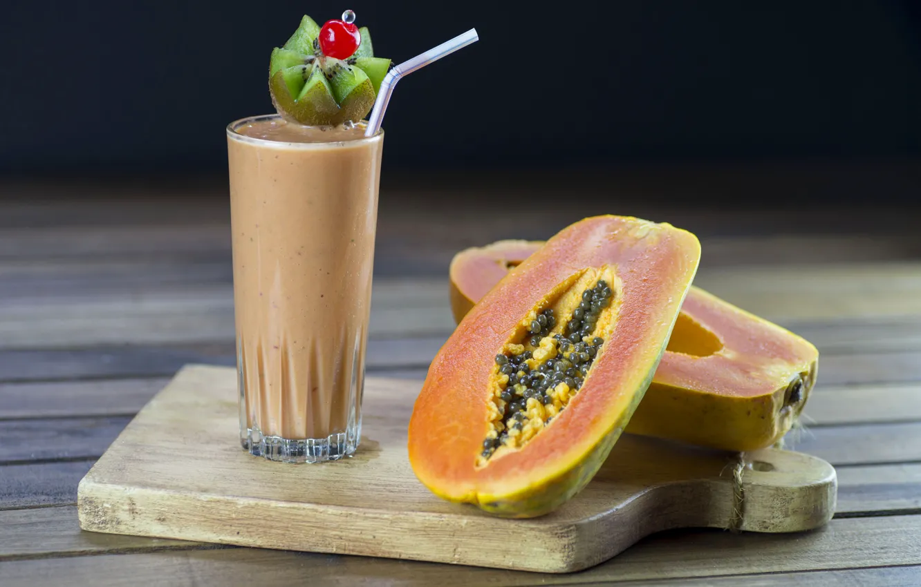 Photo wallpaper glass, drink, smoothies, papaya