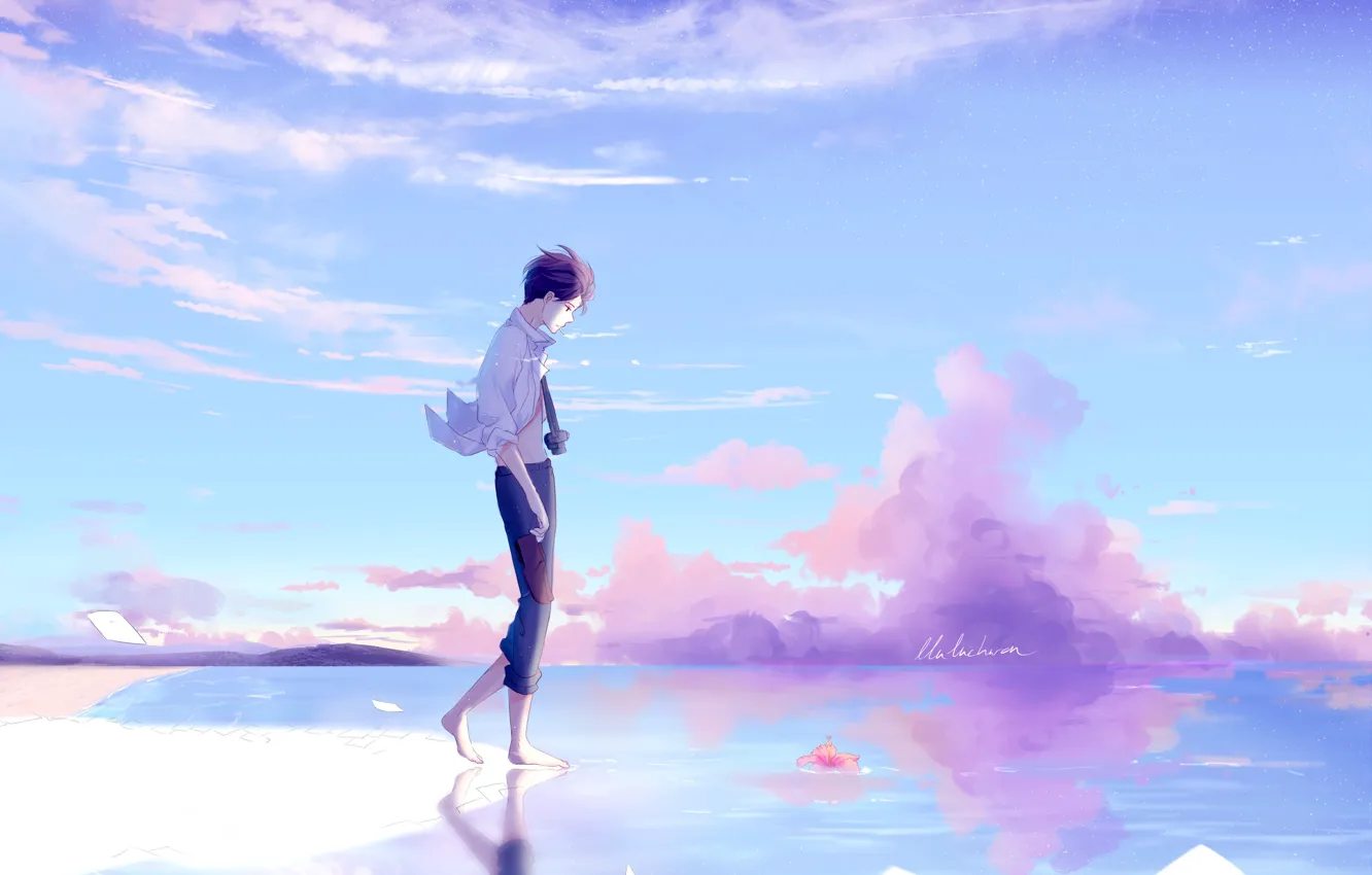 Photo wallpaper the sky, nature, anime, art, guy, lluluchwan