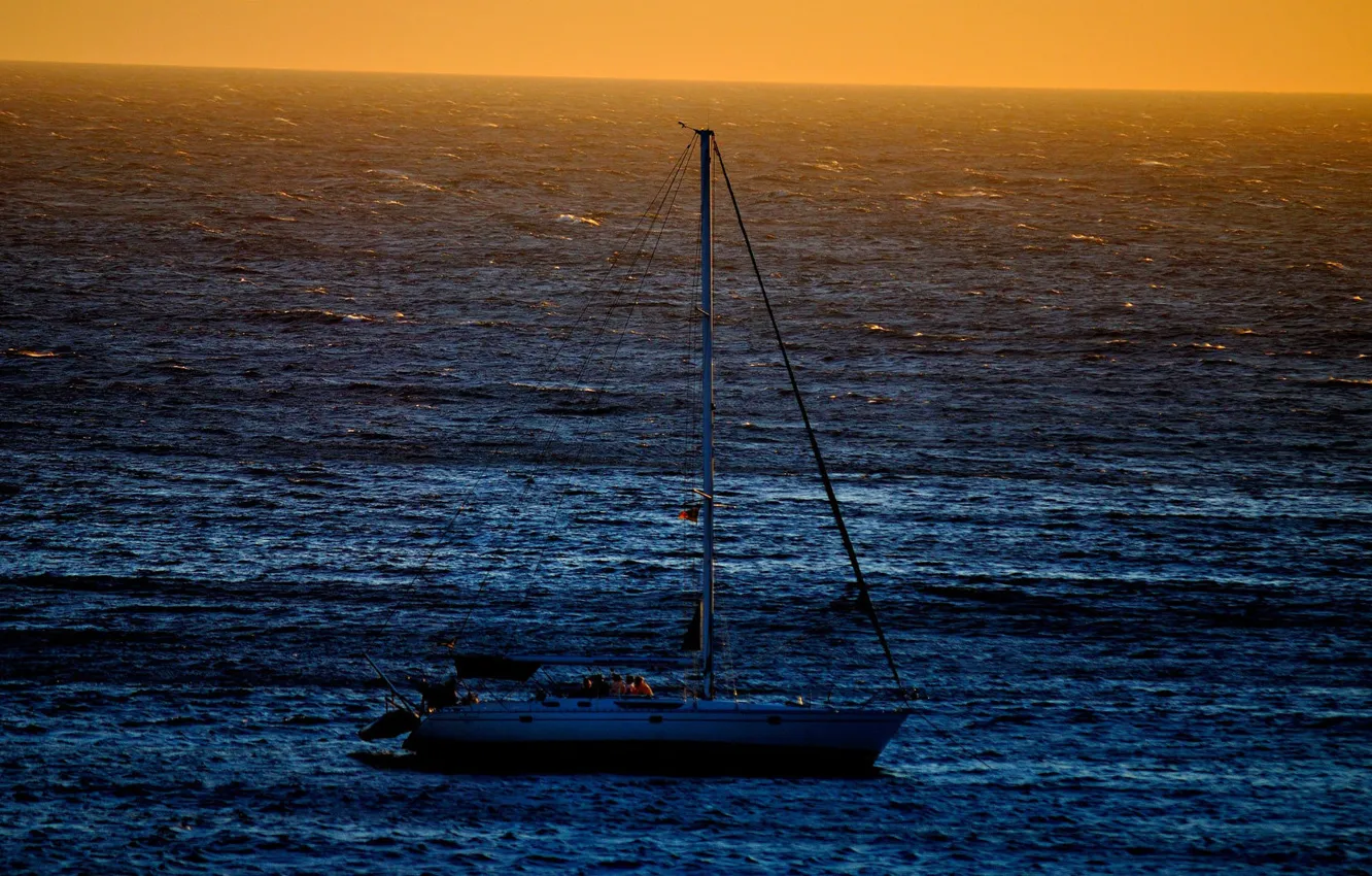 Photo wallpaper sea, the sun, sunset, boat, the evening, yacht, the reflection