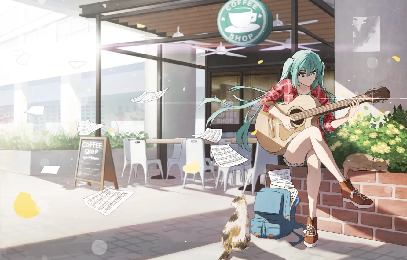 Photo wallpaper guitar, Vocaloid, Hatsune Miku