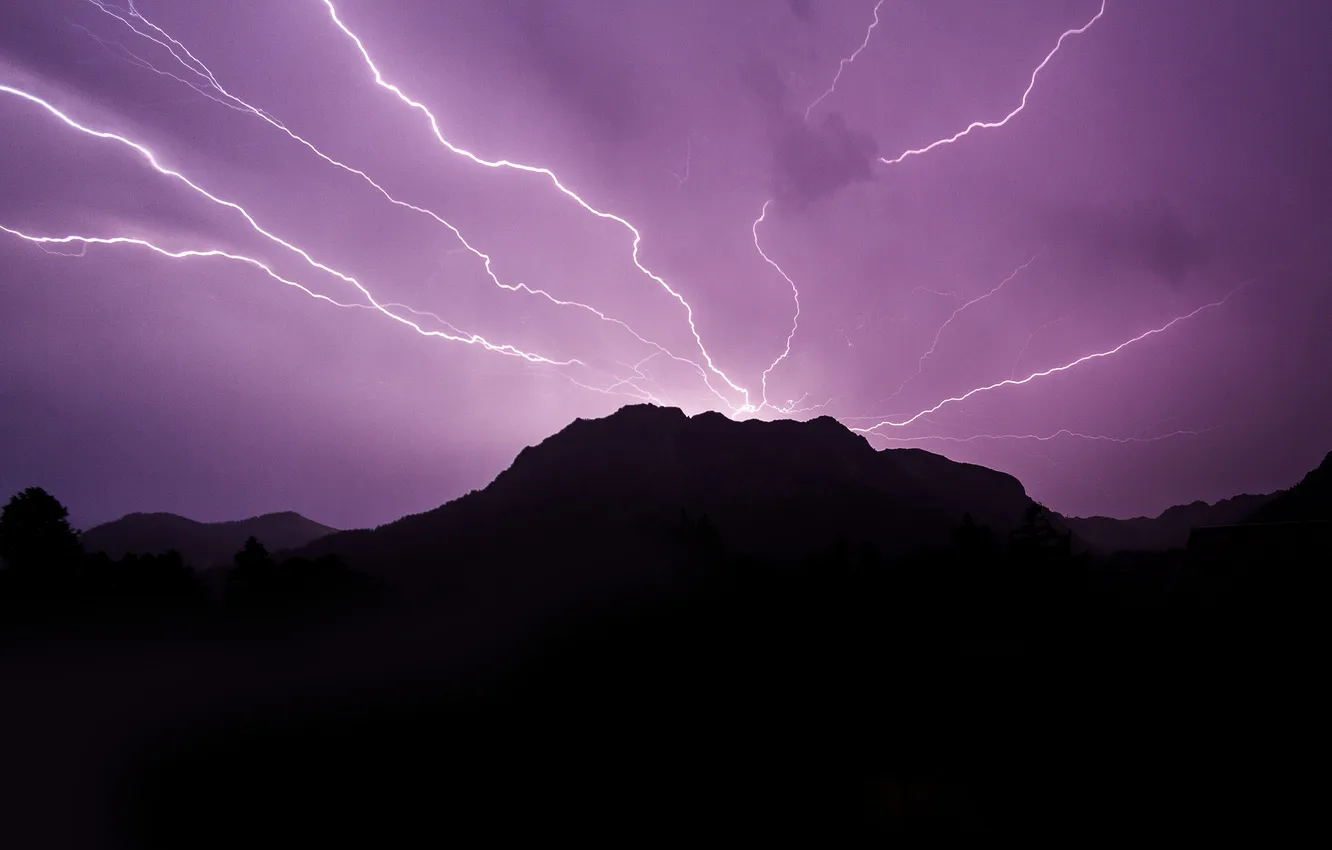 Photo wallpaper the storm, the sky, lightning, silhouette