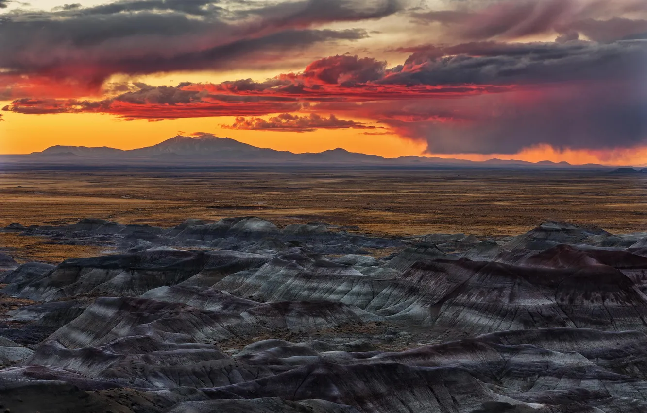 Photo wallpaper landscape, sunset, mountains, desert
