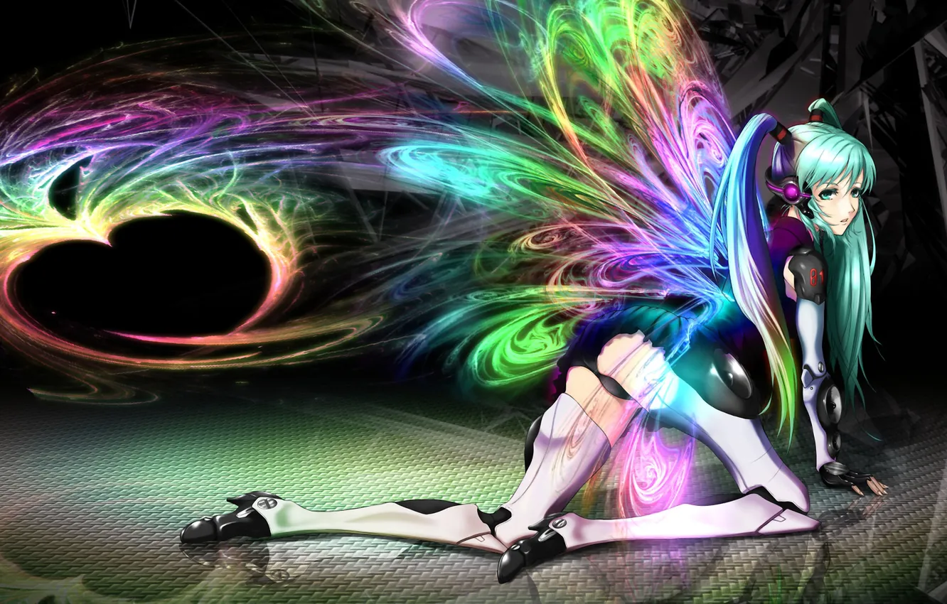 Photo wallpaper girl, abstraction, color, wings, vocaloid, hatsune miku