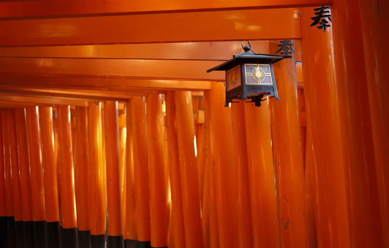 Photo wallpaper posts, Japan, corridor, lantern, characters