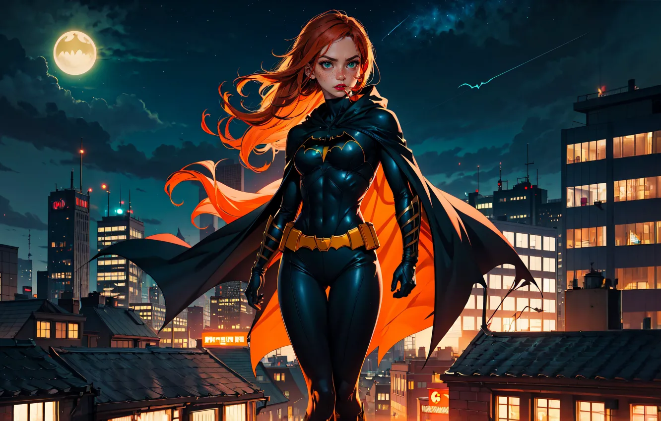 Photo wallpaper night, city, the city, the moon, moon, night, comic, super hero