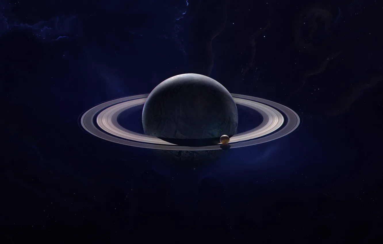 Photo wallpaper space, stars, nebula, fiction, the universe, planet, satellite, ring