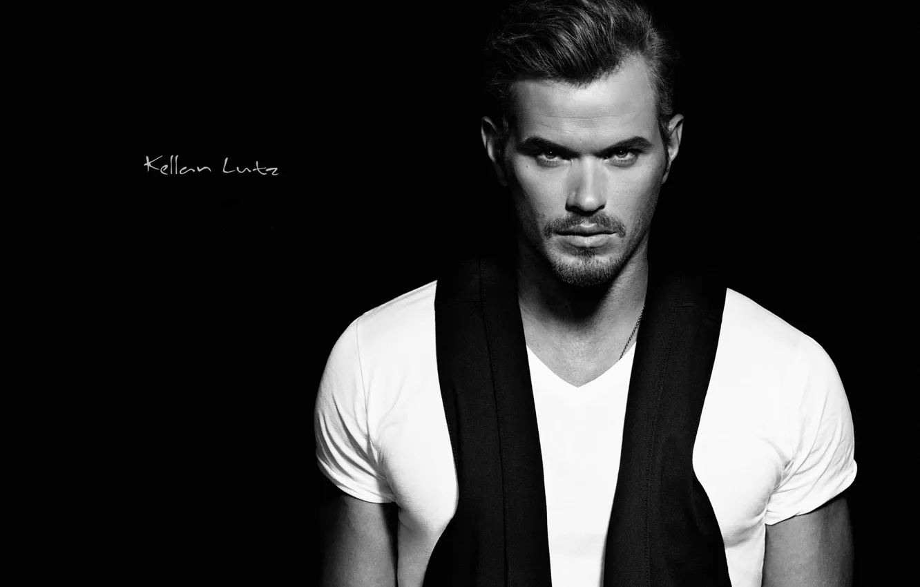 Photo wallpaper actor, black and white, male, Kellan Lutz, Kellan Lutz