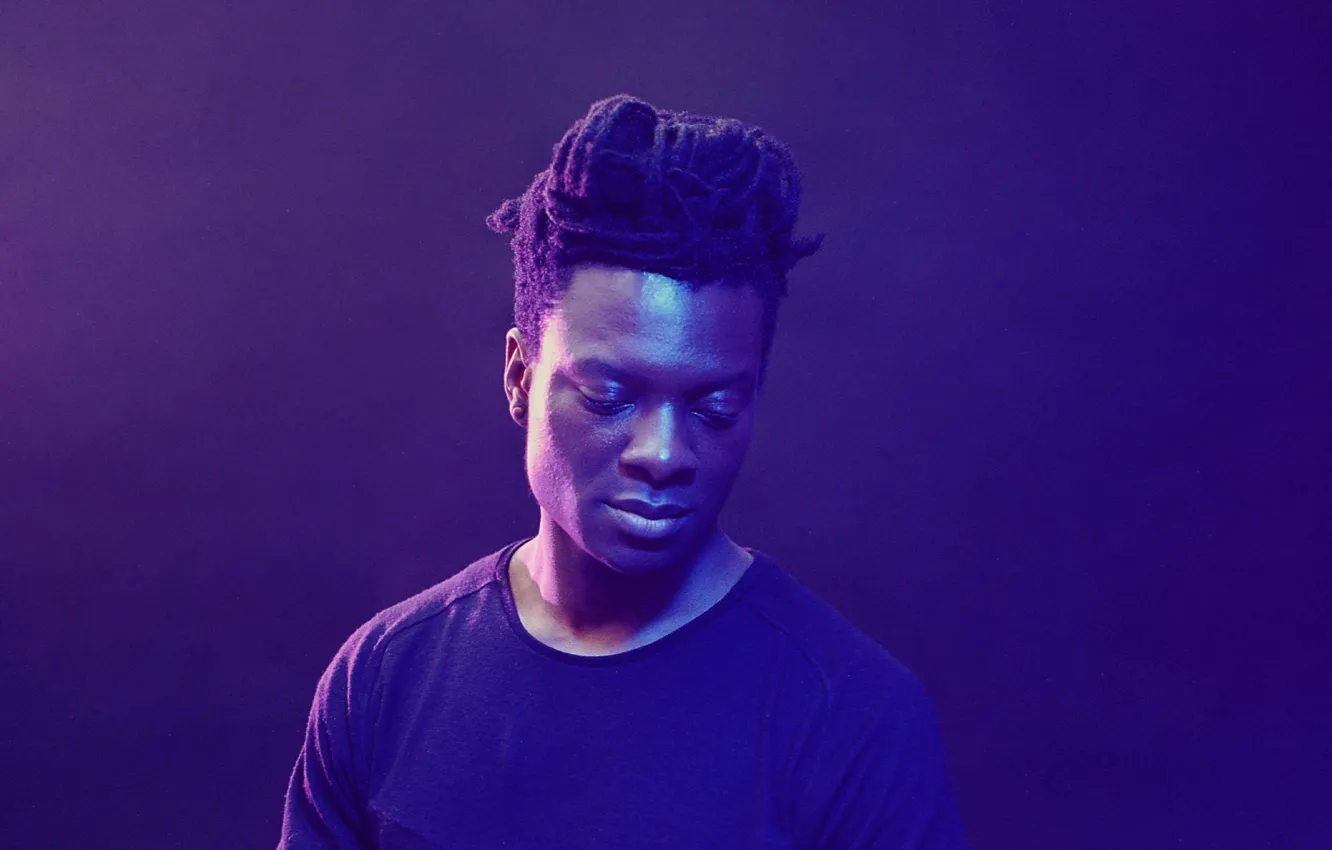 Photo wallpaper man, lips, dreadlocks, purple light