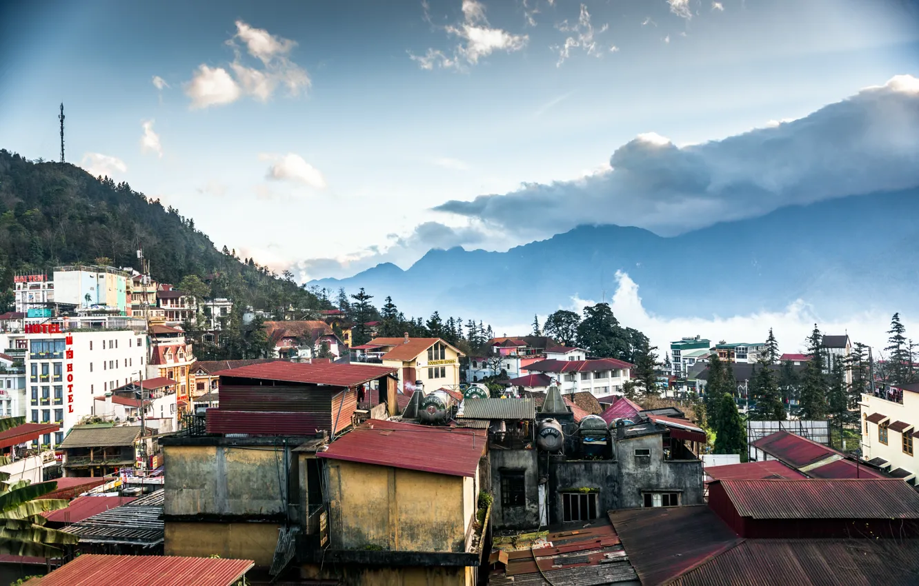 Photo wallpaper Mountains, The city, Panorama, Vietnam, Vietnam, Mountains, Panorama, Town
