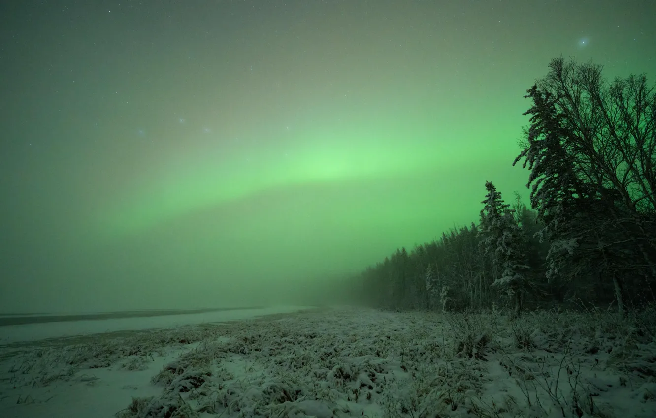 Photo wallpaper USA, Alaska, Aurora, fog, quartz lake