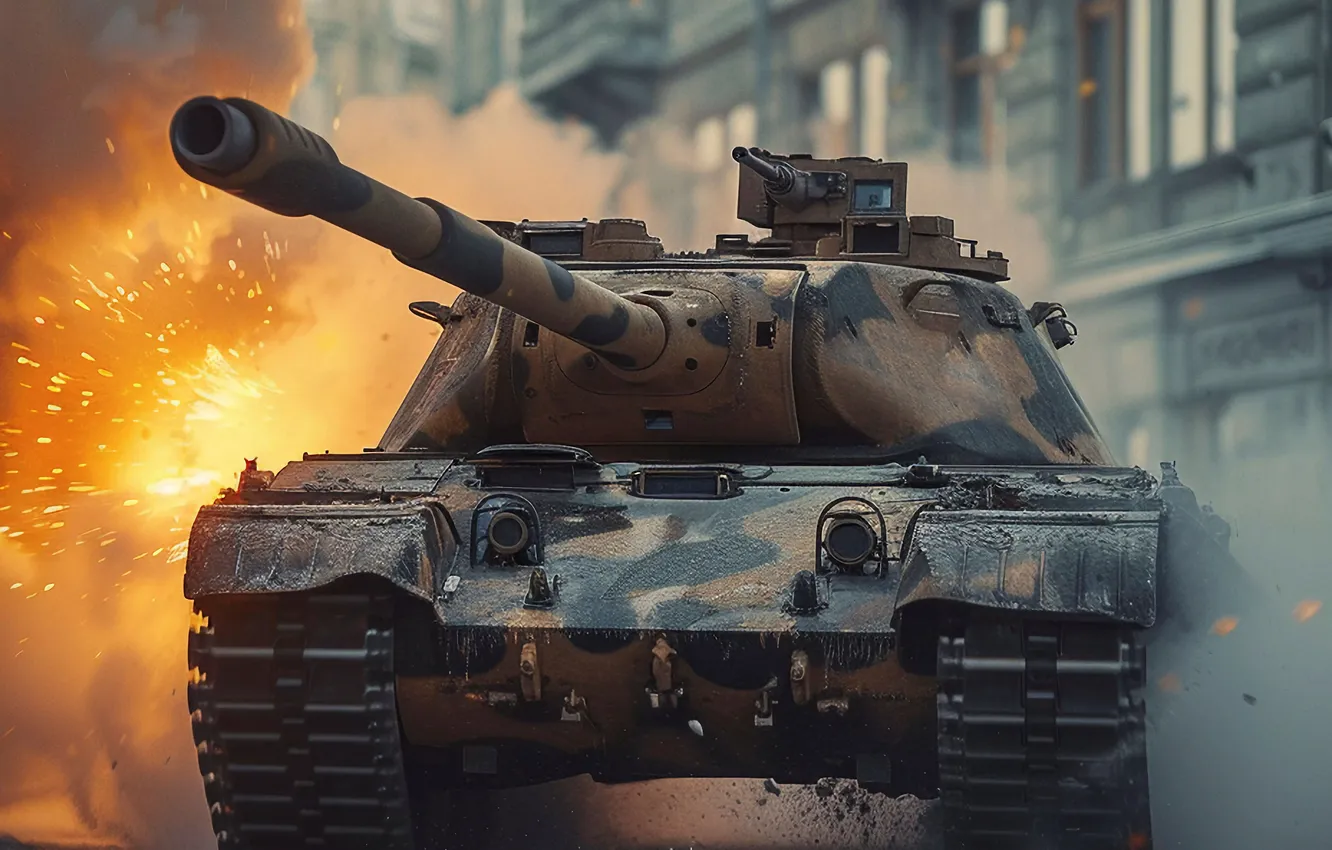 Photo wallpaper the explosion, smoke, building, home, tank, digital art, AI art, The Art of Artificial Intelligence