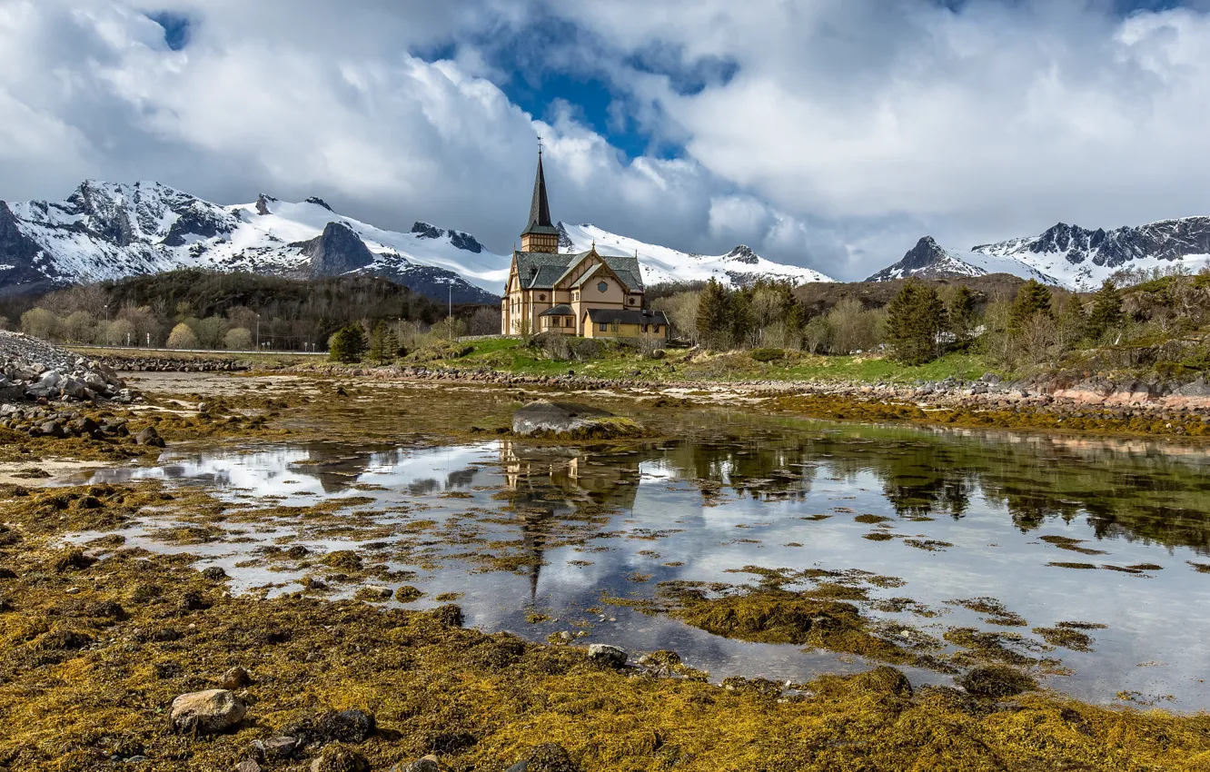 Photo wallpaper Norway, Norway, Vågan, The Lofoten Cathedral