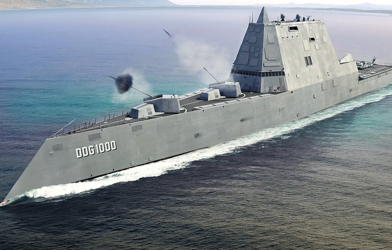 Photo wallpaper sea, shot, US NAVY, Bath Iron Works, DDG-1000, Zumwalt, Zumwalt class guide missile destroyer