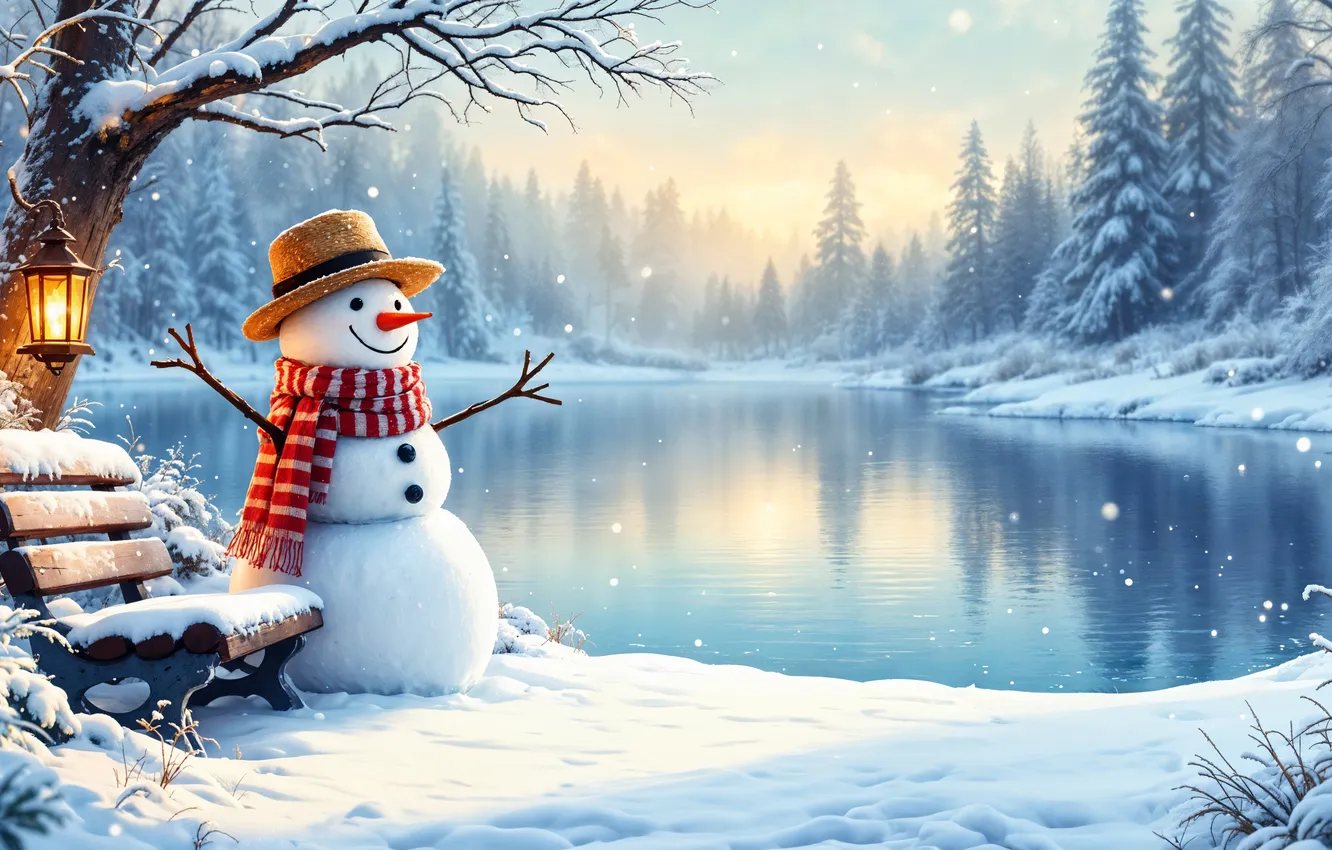 Photo wallpaper winter, snow, decoration, new year, Christmas, snowman, Christmas, winter