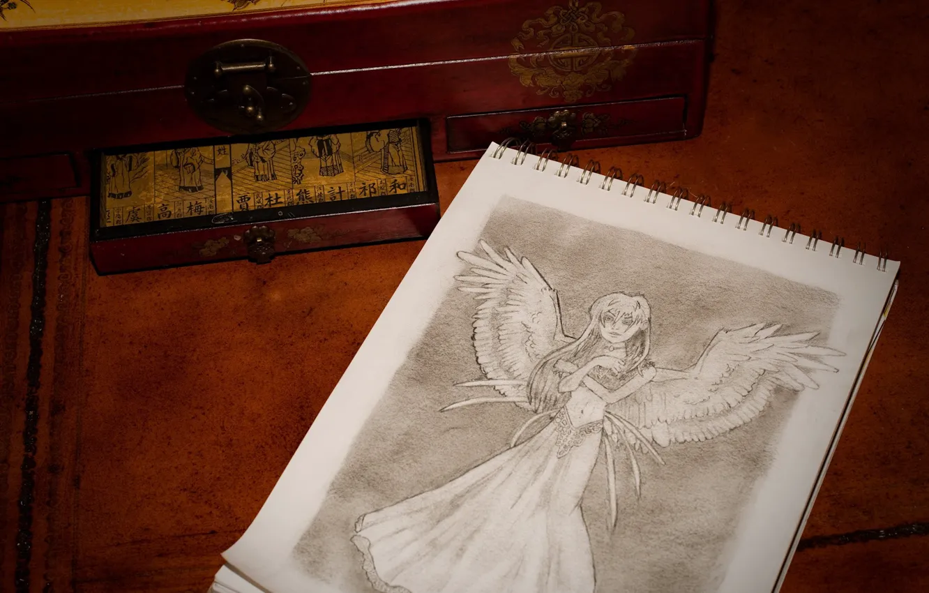 Photo wallpaper figure, wings, angel, 156, Notepad, box