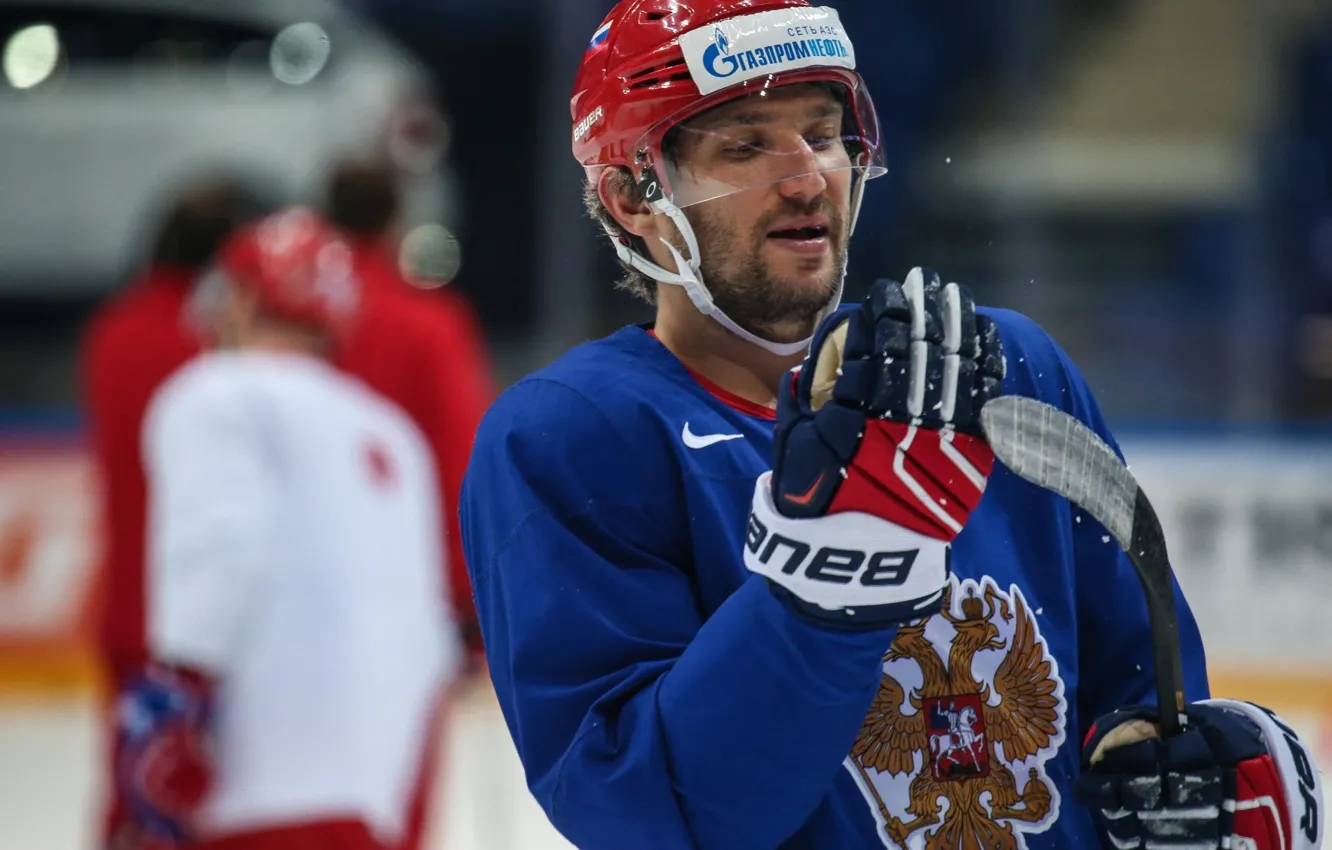 Photo wallpaper ice, helmet, form, coat of arms, stick, hockey, legend, Russia