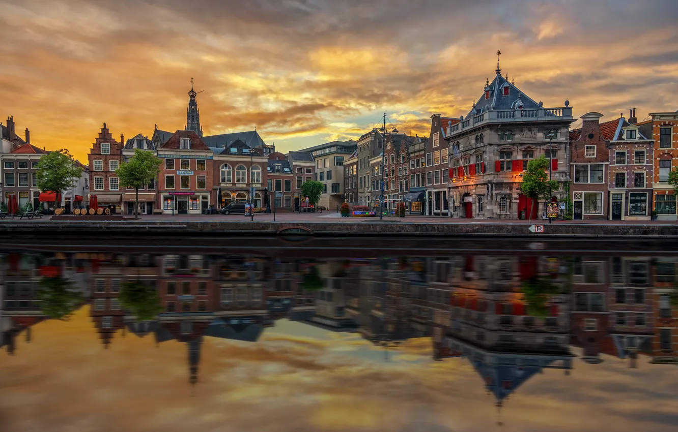 Photo wallpaper sunset, home, Amsterdam, Netherlands, promenade, Holland