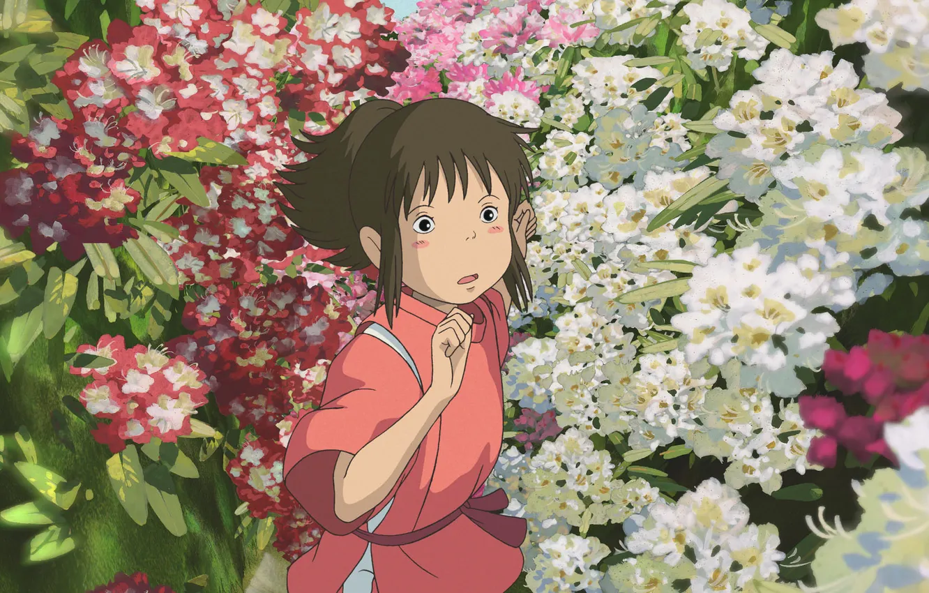 Photo wallpaper flowers, anime, girl, spirited away, spirited away, Hayao Miyazaki, Chihiro