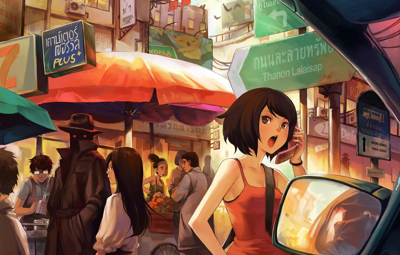 Photo wallpaper street, phone, stranger