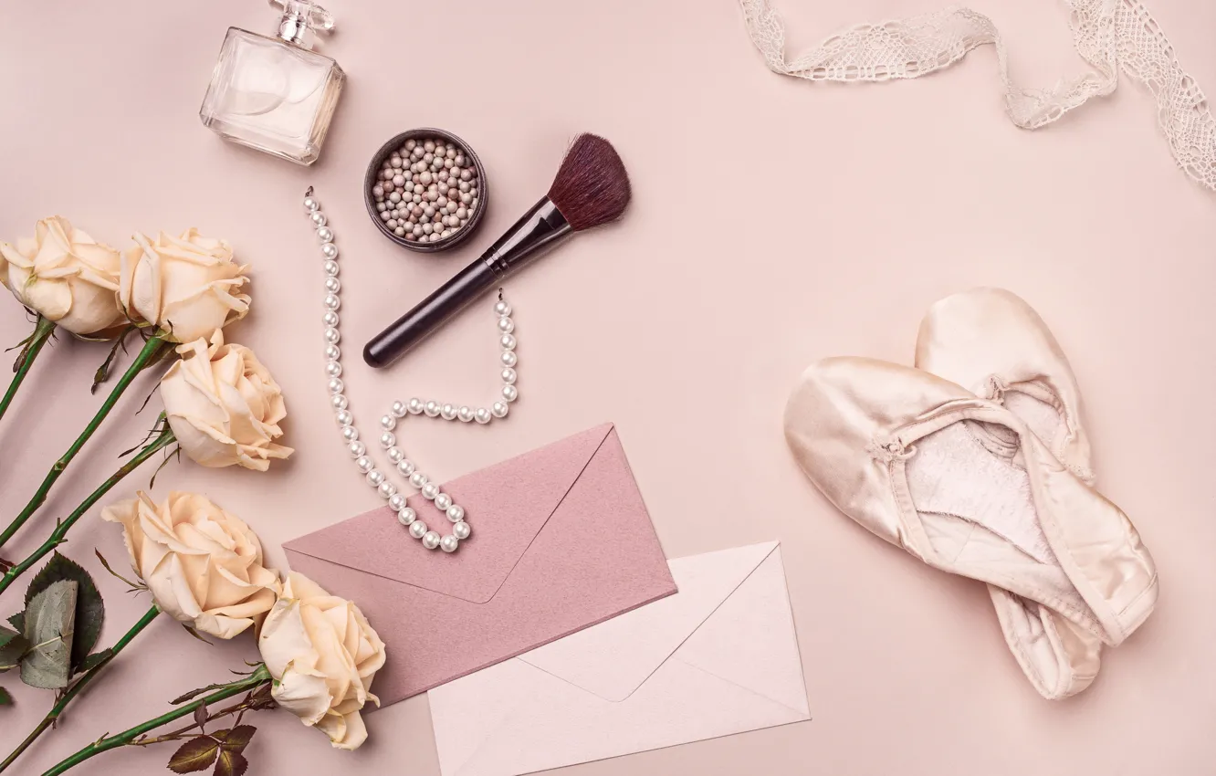 Photo wallpaper roses, ballet, vintage, Pointe shoes, ballet shoes