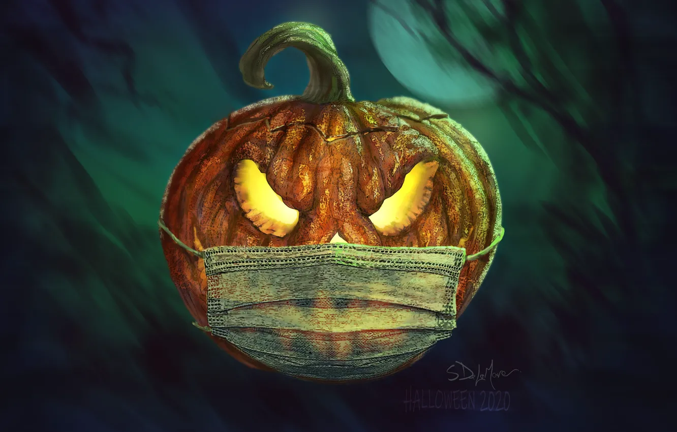 Photo wallpaper the full moon, halloween, Jack, in the dark, evil eye, pumpkin with eyes, dark place, …