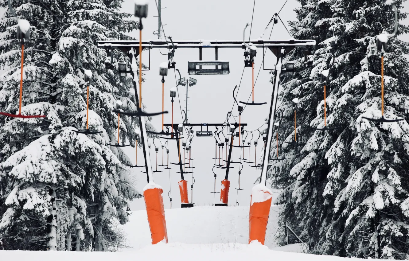 Photo wallpaper winter, nature, cable car