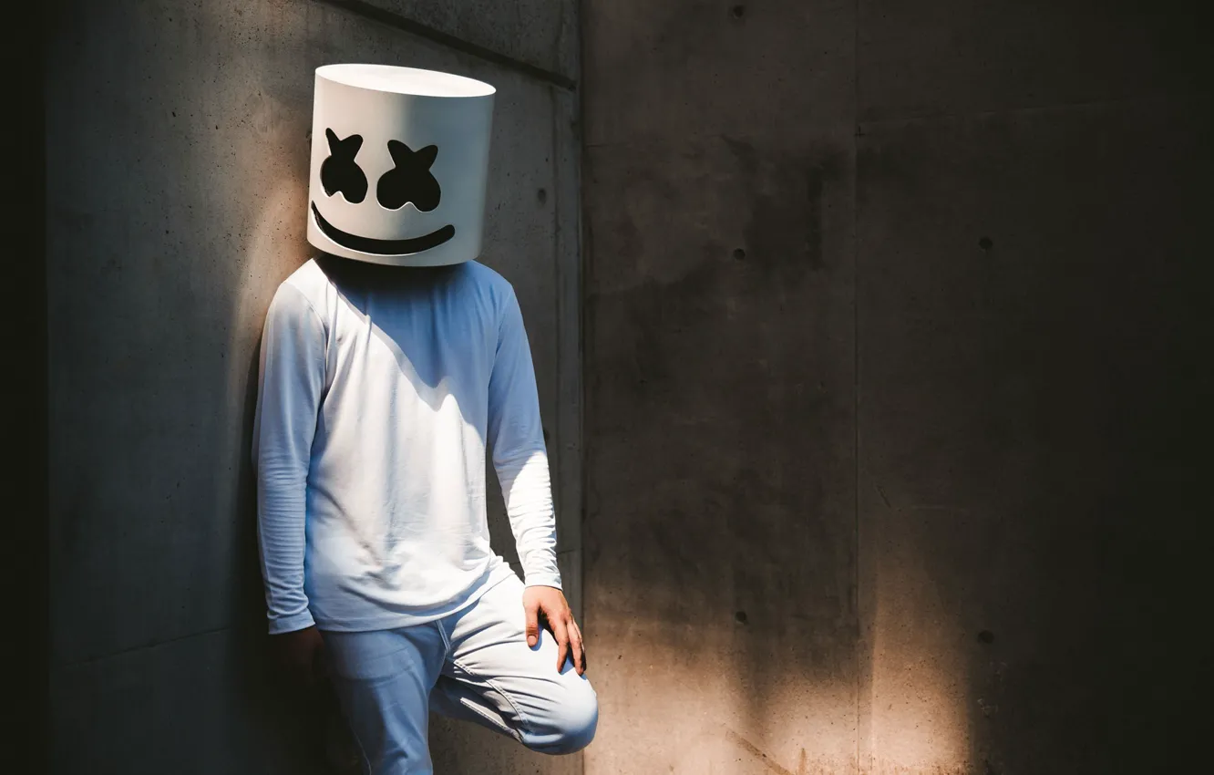 Photo wallpaper wall, people, mask, DJ, marshmallow, Marshmello