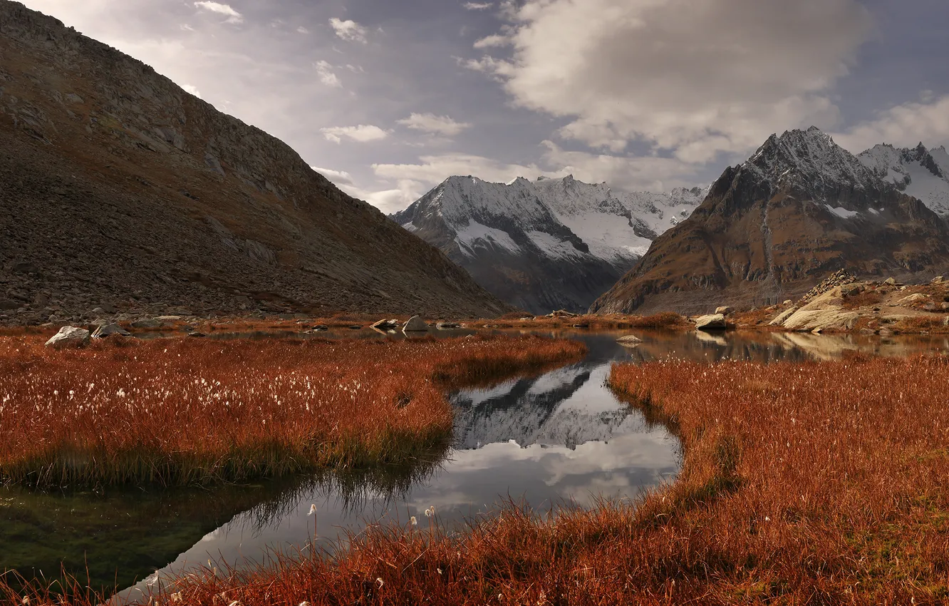 Photo wallpaper clouds, mountains, beauty, space, river, withered grass, Matveev Nikolay, The last push