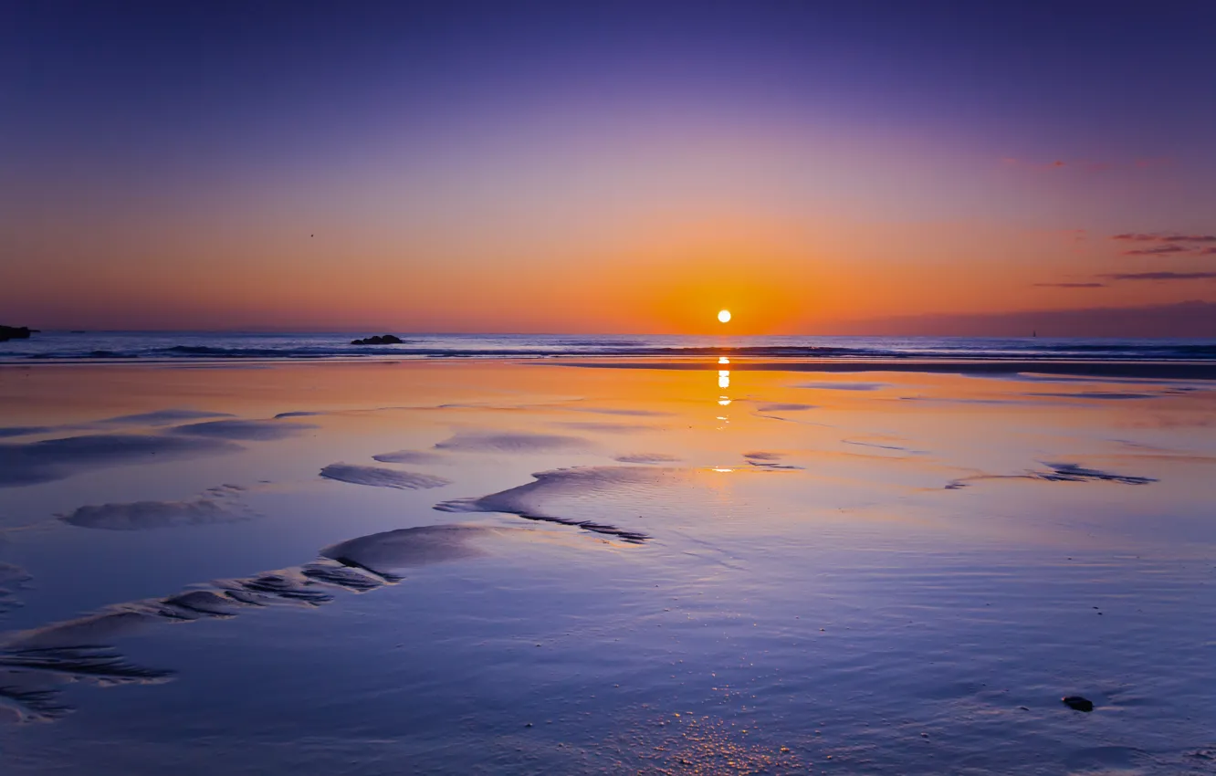 Photo wallpaper sea, sunset, lights, disk