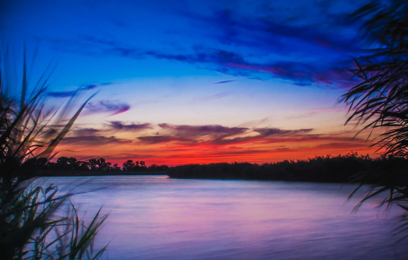 Photo wallpaper sunset, river, excerpt
