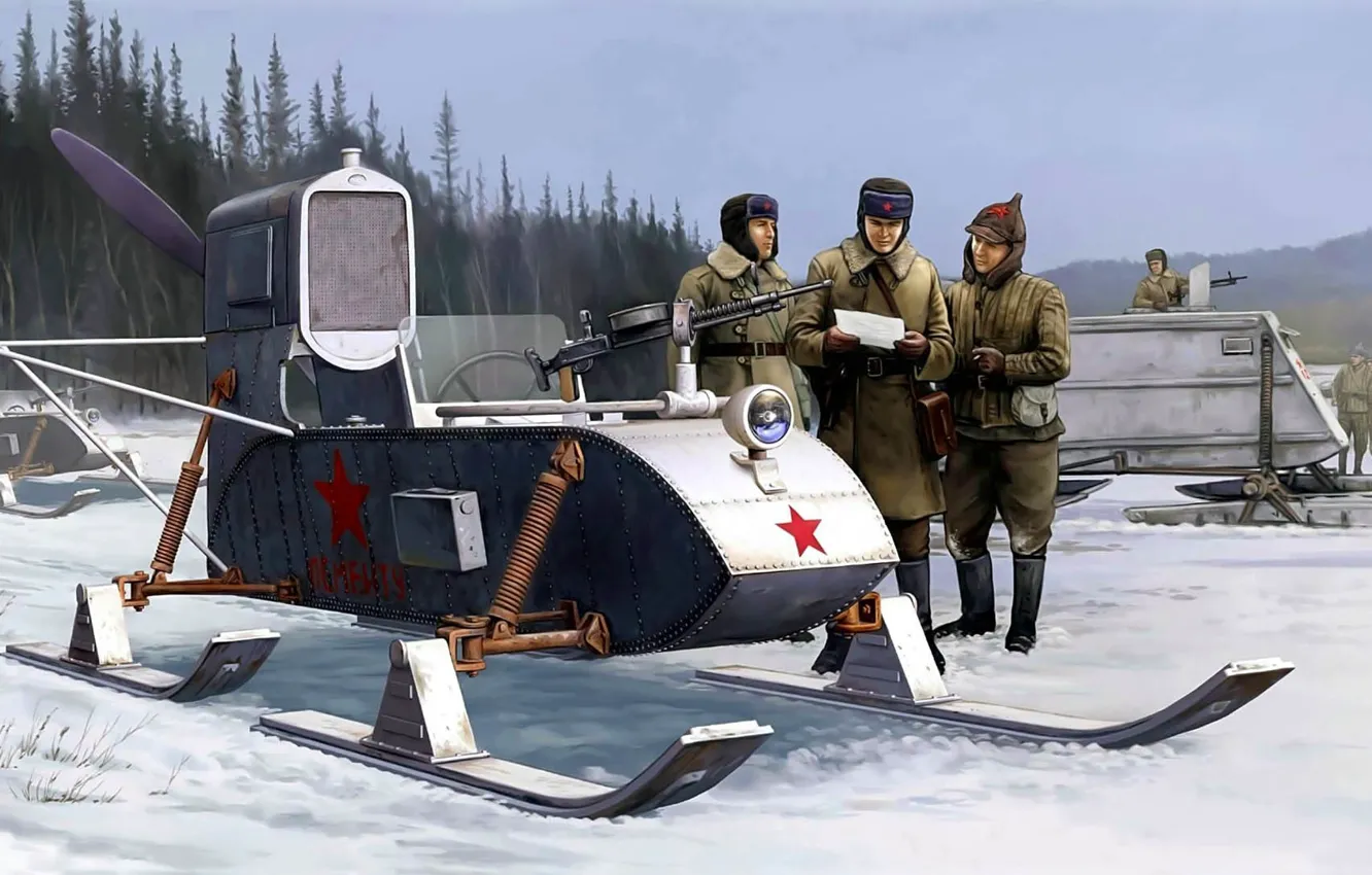 Photo wallpaper figure, art, USSR, self-propelled sleigh, RF-8-GAZ-98, Snowmobile