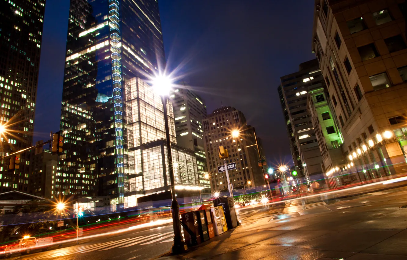 Photo wallpaper night, lights, street, home, lights, USA, view, Philadelphia