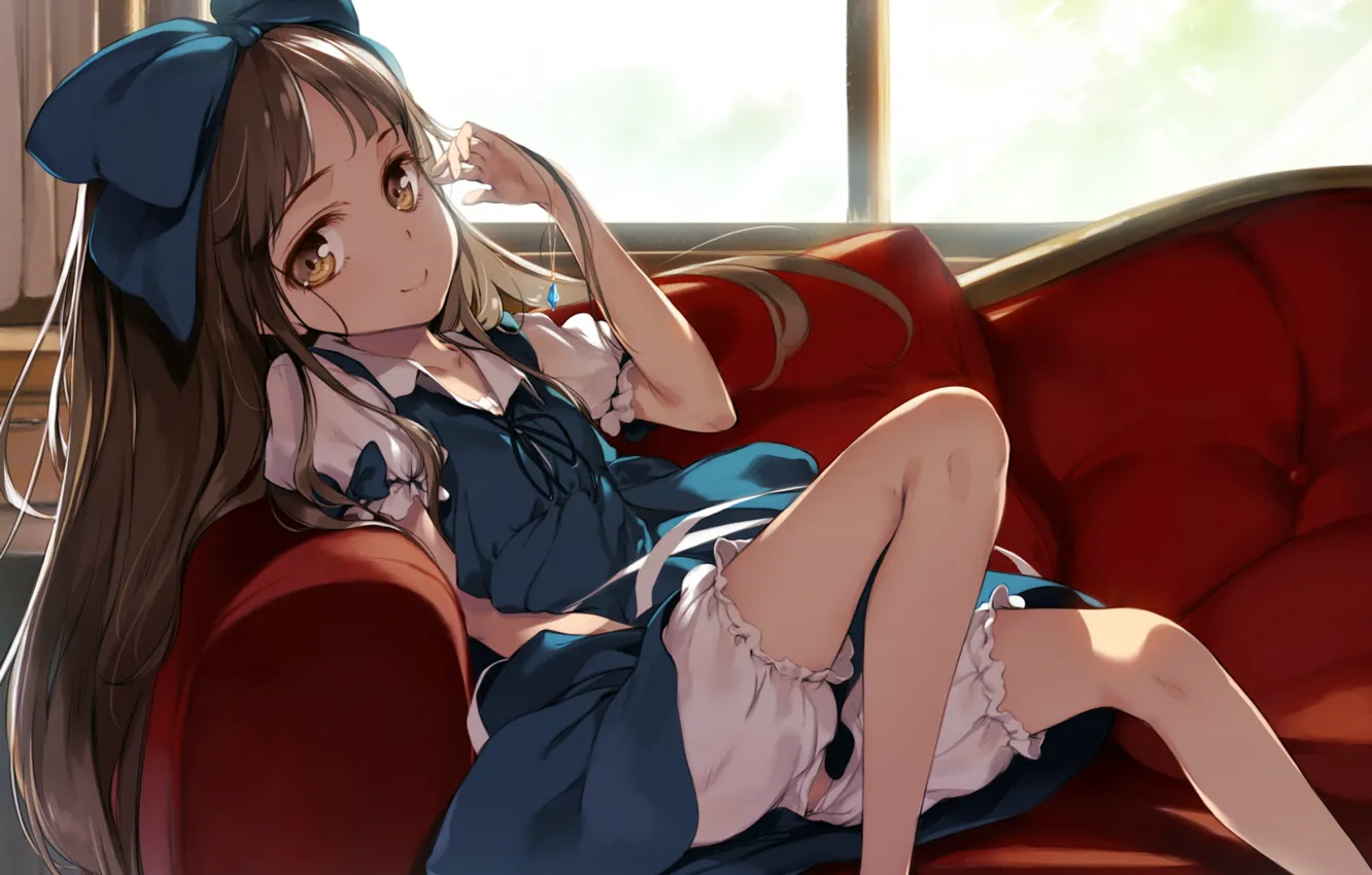 Photo wallpaper sofa, pillow, dress, window, pendant, bow, touhou, art