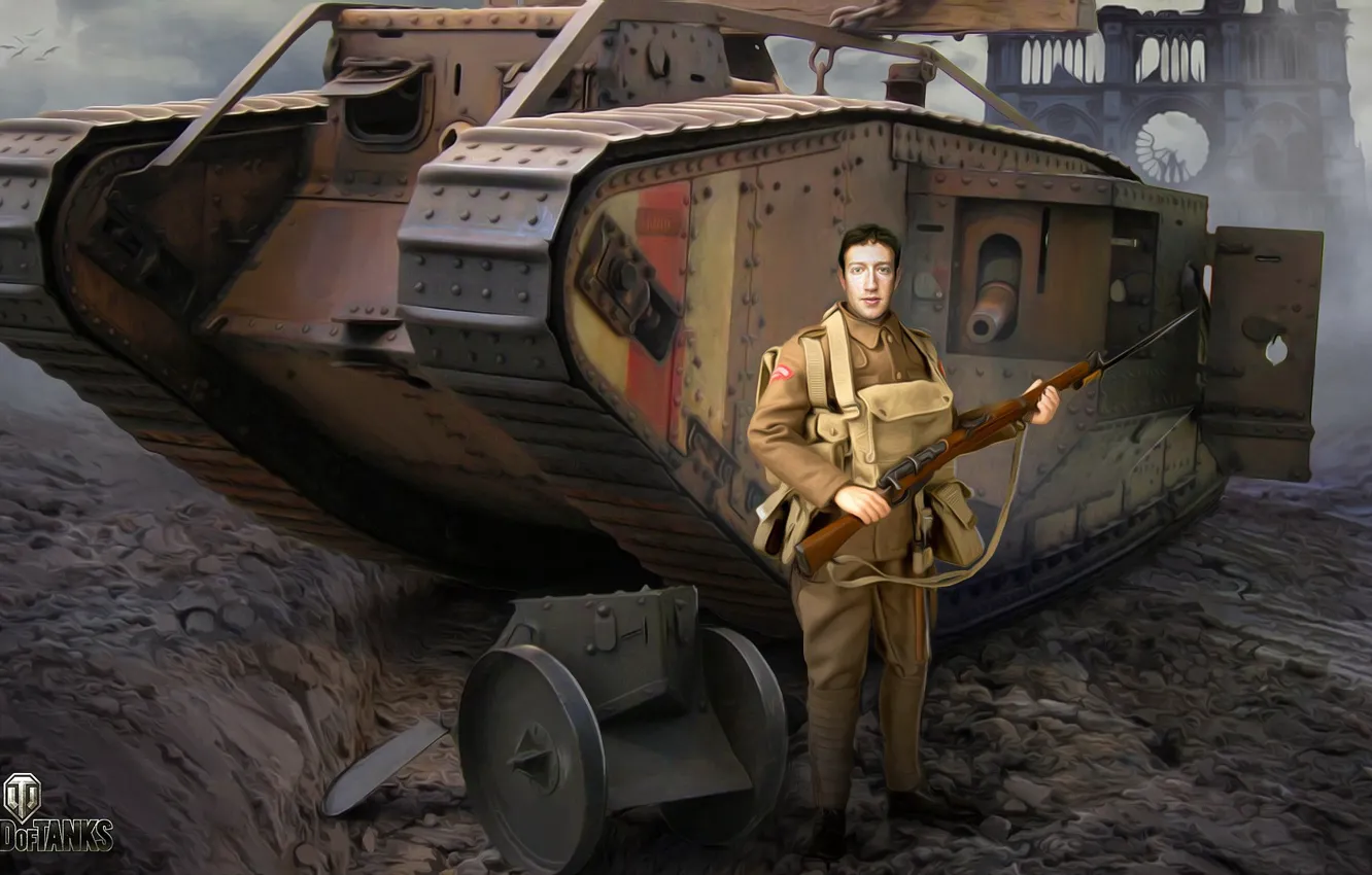 Photo wallpaper weapons, figure, art, soldiers, tank, rifle, British, equipment