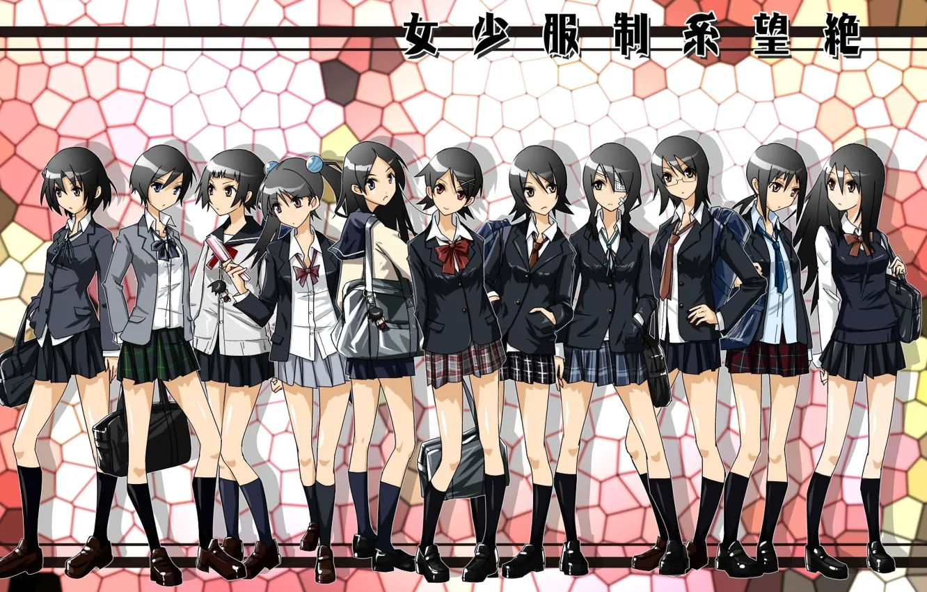Photo wallpaper frame, characters, knee, Schoolgirls, school uniform, bags, The Sayonara Zetsubou Sensei Zok, dull teacher