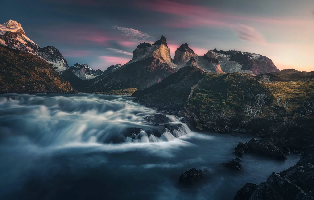 Photo wallpaper mountains, shore, stream, pond, Andes, Patagonia