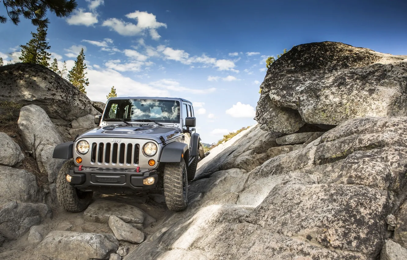 Photo wallpaper The sky, Stones, Day, Jeep, Wrangler, Jeep, The front, Rubic