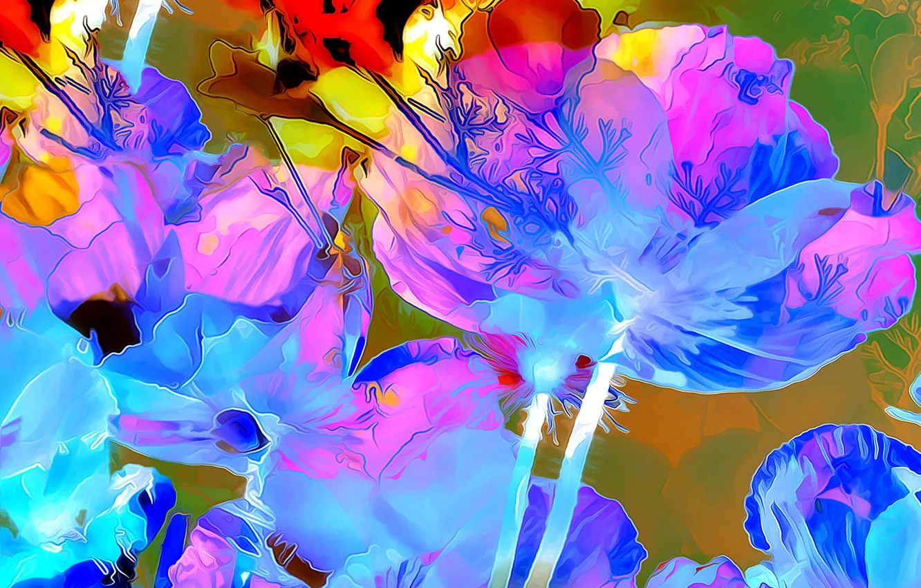 Photo wallpaper flower, line, nature, rendering, paint, petals, touch