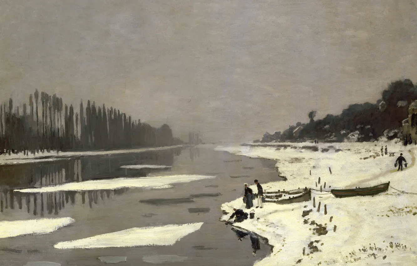 Photo wallpaper landscape, picture, Claude Monet, Ice floes on the Seine at Bougival