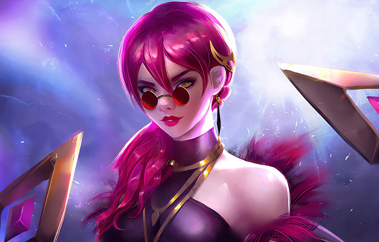 Photo wallpaper girl, glasses, Evelynn, League Of Legends, Sunglasses, Pink Hair